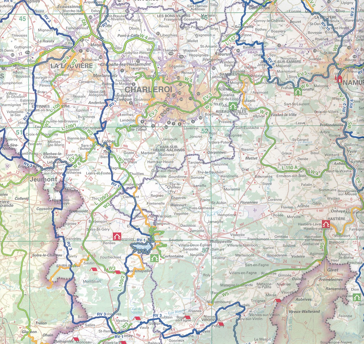 Fietskaart Lange Afstands fietsroutes en Groene Wegen België NGI